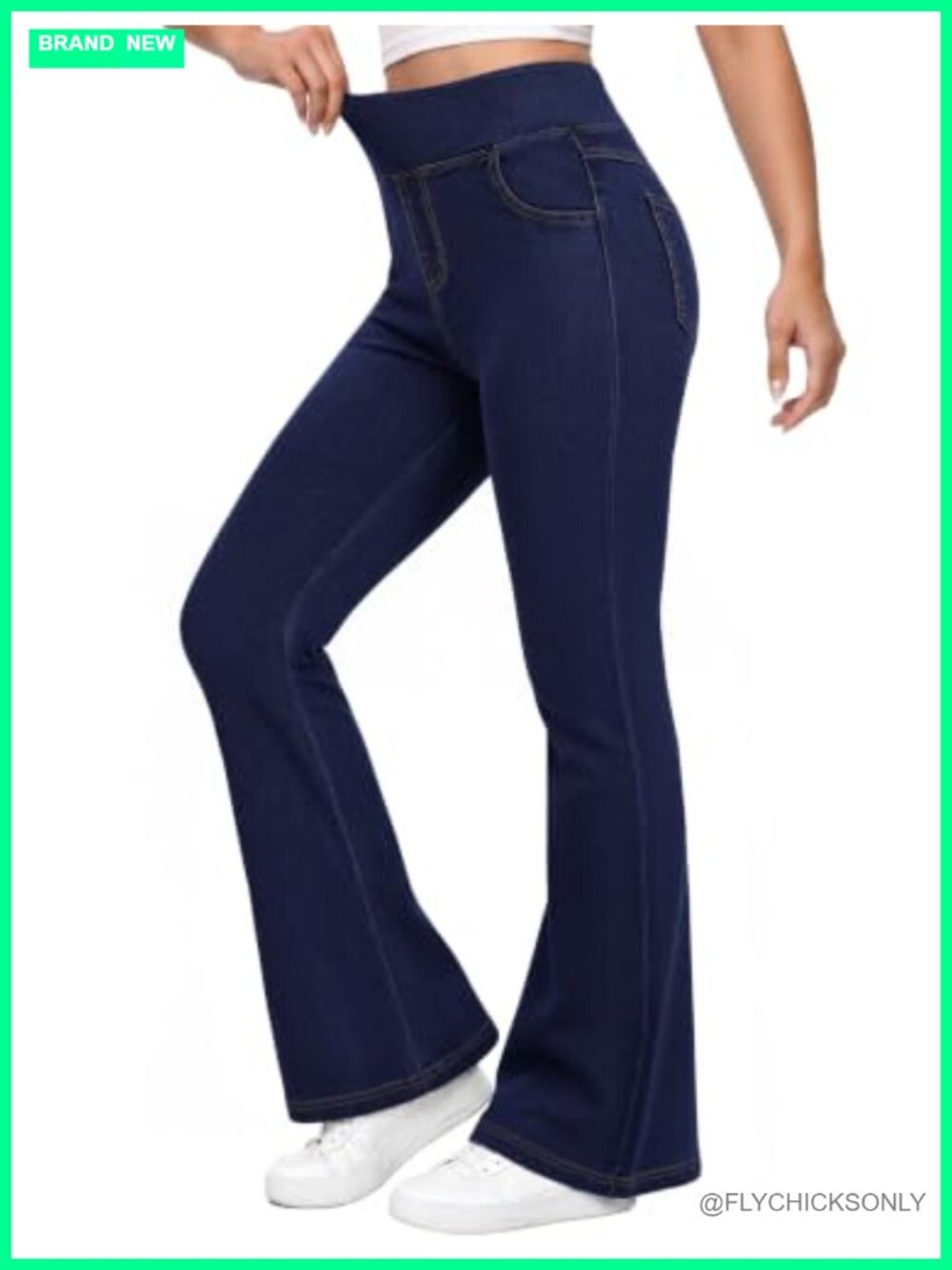 Women's High Waisted Pull On Flare Stretchy Jeans Bootcut Denim